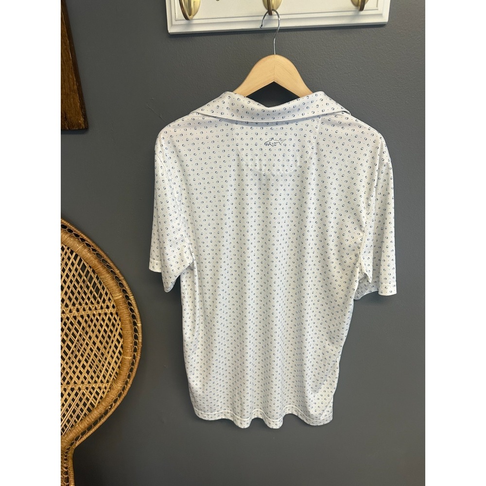 Greg Norman Mens Size L Play Dry Polo Golf Shirt Dot Pattern White Short Sleeve - Picture 6 of 6